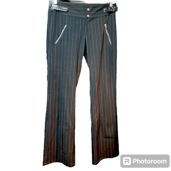 Jou Jou Pants - Jou Jou pinstripe slacks with zipper pockets and faux leather belt